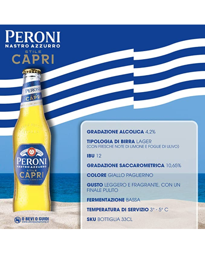 Birra Peroni Nastro Azzurro Capri cl 33 x 24 Bt Vp